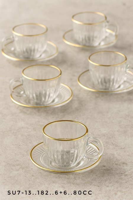 طقم فناجين قهوة قزاز مع حز ذهبي